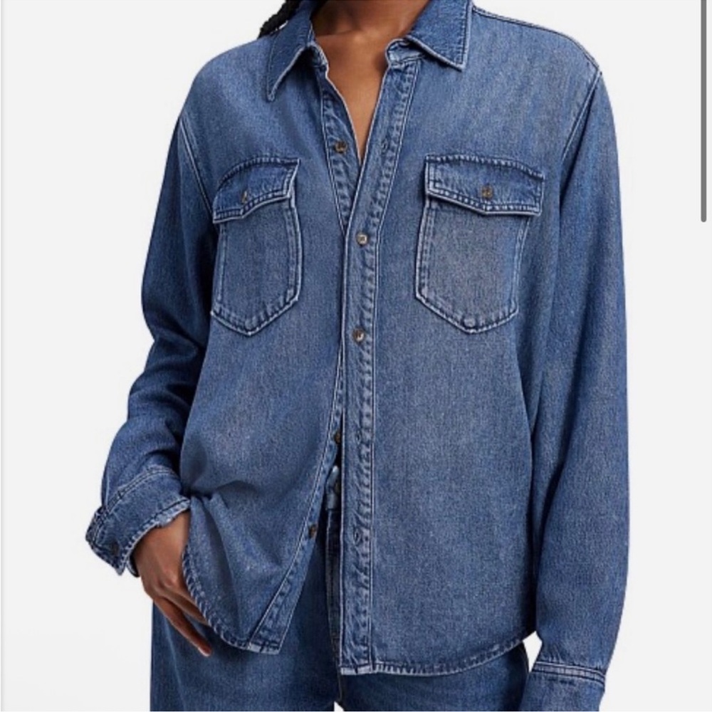 Good American Weightless Easy Denim Shirt • Size 2/M • Light Indigo • NWT